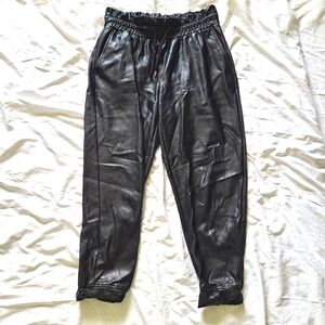 7 For All Mankind | Black pleather faux leat stretchy sinched waist womens Pant